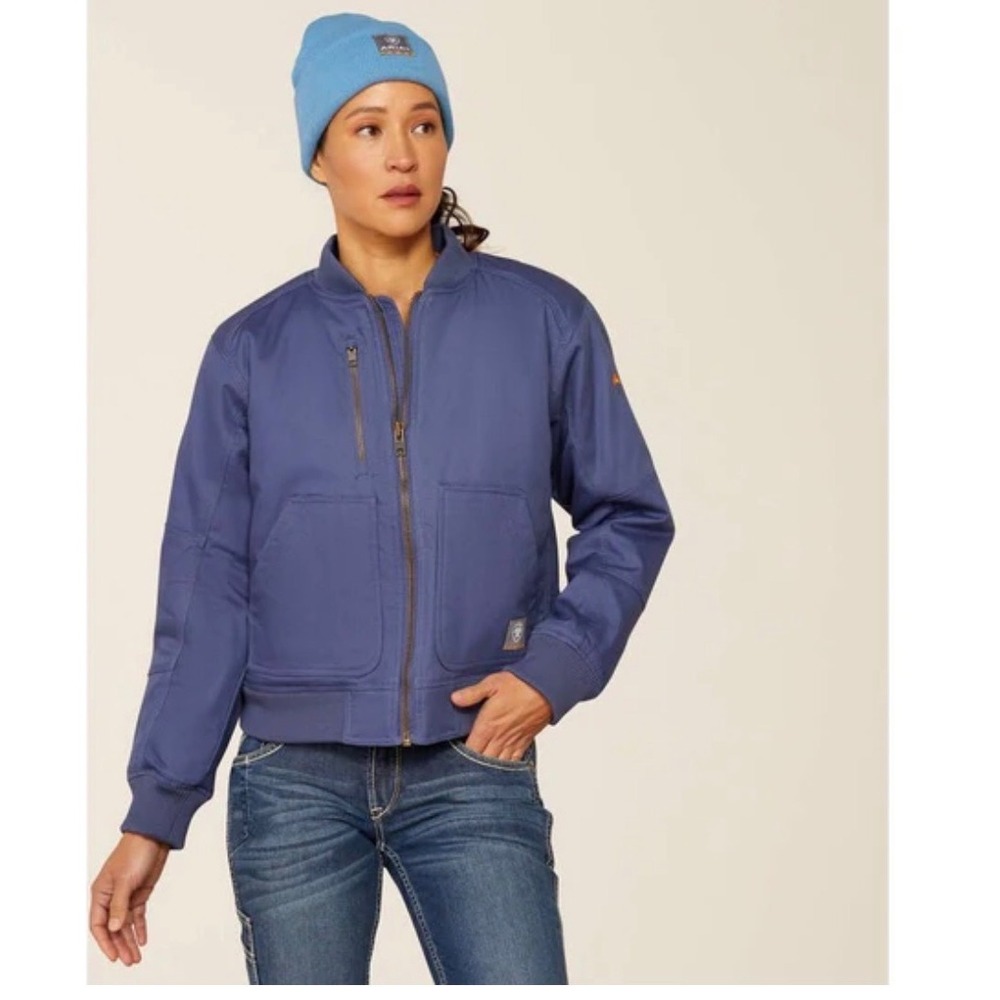 Ariat Rebar Women XL Blue Stretch Canvas Sherpa Lined Bomber Work Jacket NWT
